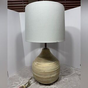 Natural Bamboo Table Lamp with White Drum Shade – Boho Coastal Style